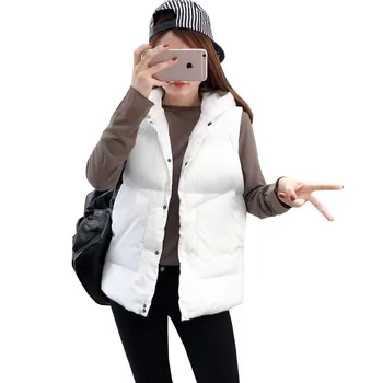 

QBKDPU M-4XL 2018 New Brand Spring Autumn Slim Down Women Vest Jacket Warm Cotton Hooded Winter Plus Size Waistcoat female