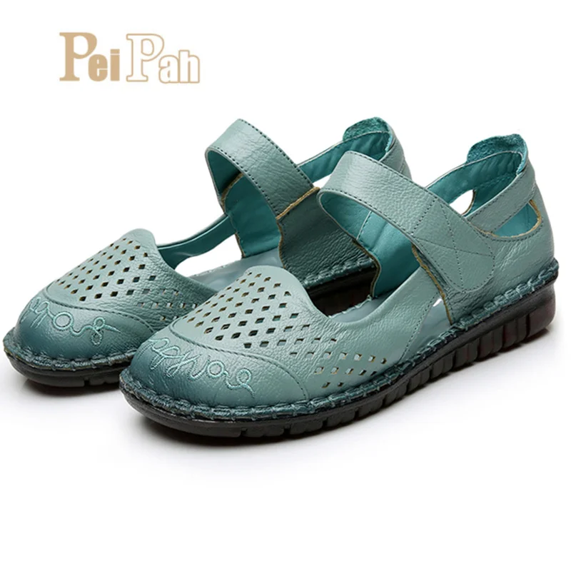 

PEIPAH Handmade Vintage Flat Sandals For Women Genuine Leather Zapatos Mujer Gladiator Sandals Women Breathable Summer Shoes