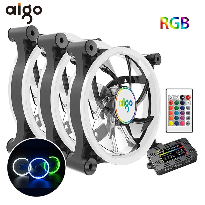 

3 Pack 120mm Aigo PC Cooling Fan Aurora RGB 120mm Adjust LED Fans 4 PIN Silent Computer Case Cooler with IR Remote Radiator