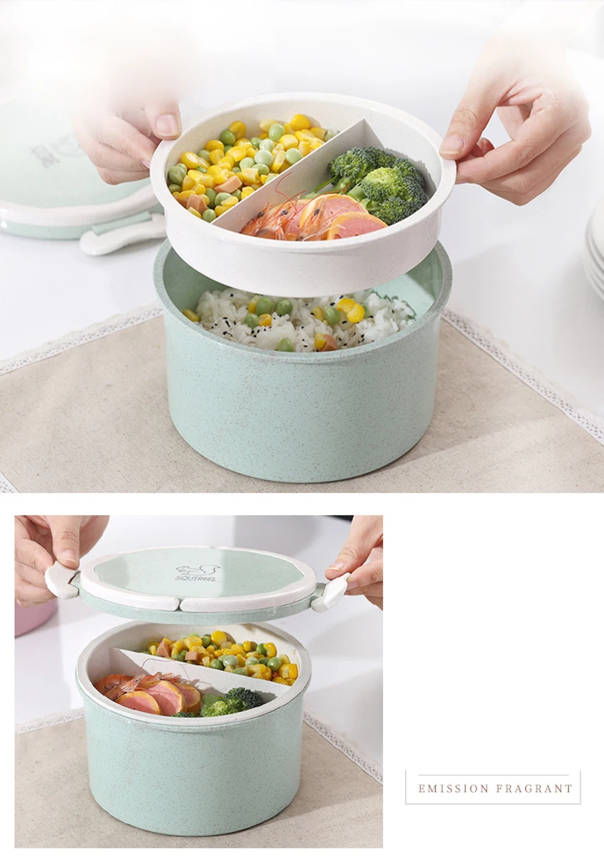 LIYIMENG Plastic Microwave Round Lunch Box 2 Layer Portable Dinnerware Food Storage Container Lunchbox For Picnic Office Workers A5