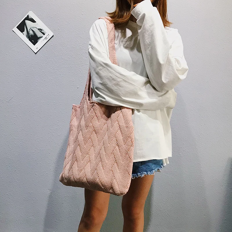 

Shoulder Bag Women 2018 Autumn and Winter Fashion New Female Handbag Casual Tote Sweater Knitted Bag Concise Bag