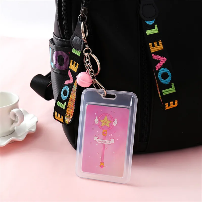 

HNXZXB New creative fashion transparent card set key chain + bell with student access control rice card bus set