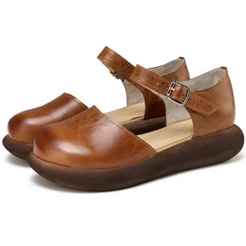 

Hot 2019 New Full Genuine Leather Shoes Woman Summer Sandals Non-slip Platform Women Sandals Comfort Elegant Fashion Sandals