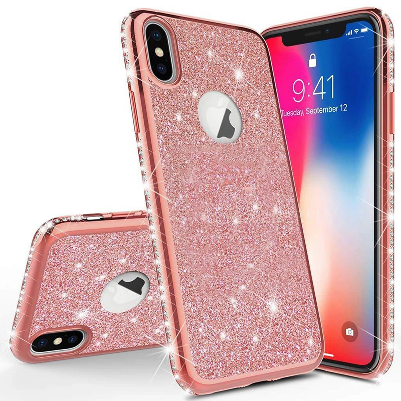 

TRODINO Luxury Rhinestones Soft TPU Case + Bling Card Back For iPhone 8 7 6 6S Plus Cases For iPhone X XS XR MAX Glitter Cover