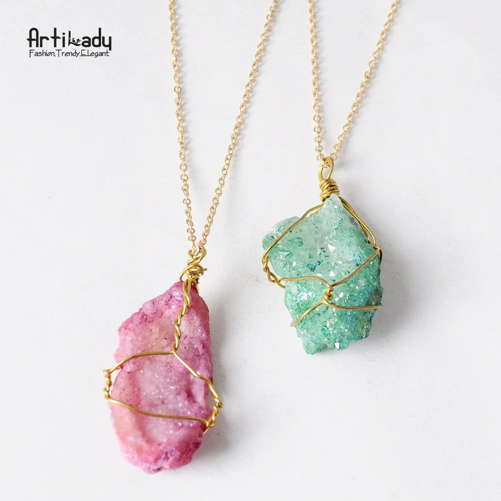 

Artilady natural stone necklace wire wrapped raw crystal pendant necklace for women jewelry gift