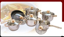 FREE SHIPPING 12pcs COOKING POTS INOX POTS COOKWARE SET pan and pot CASSEROLE golden plated handles