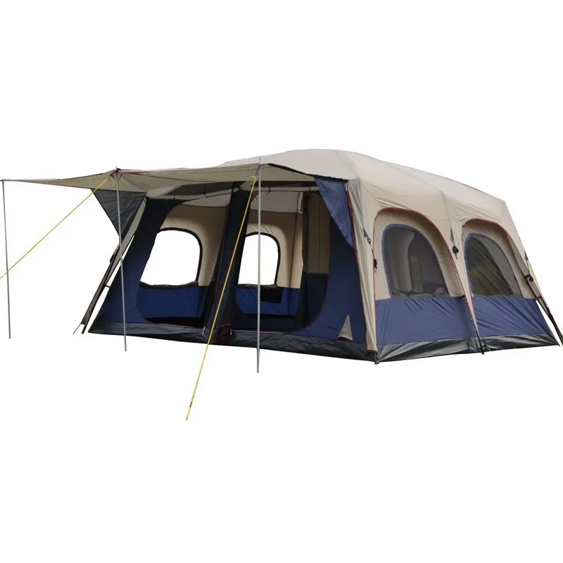 Alltel Super large anti rain 6-12 persons outdoor camping family cabin waterproof fishing beach tent 2 bedroom 1 living room - Color: blue cream