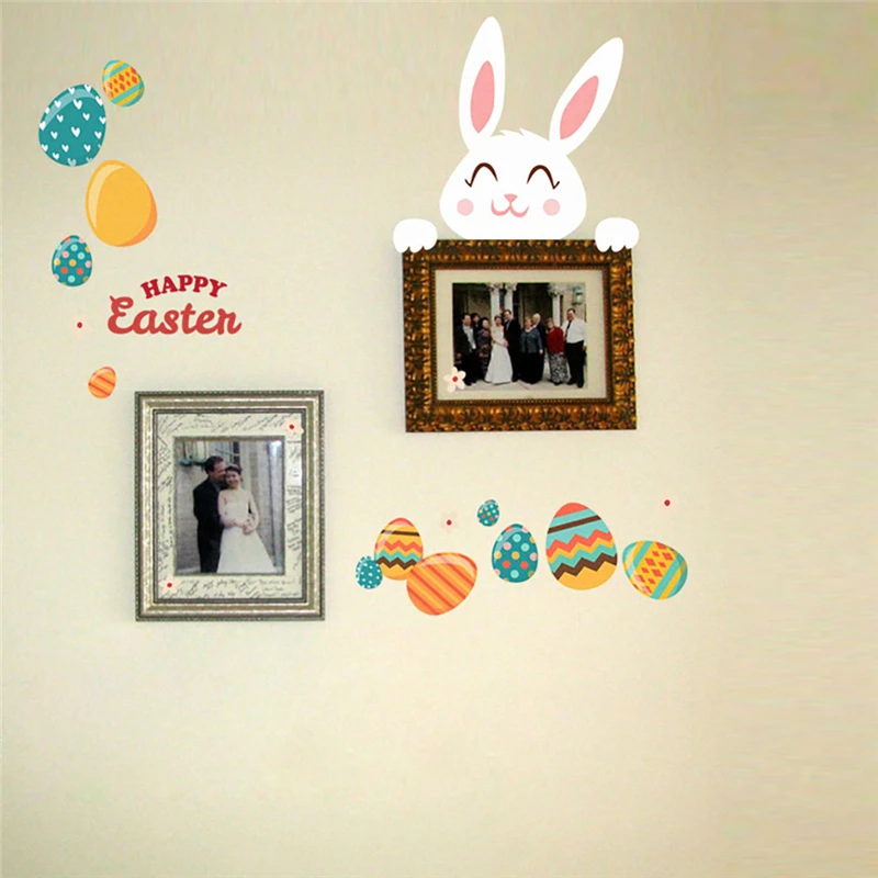 Kakuder стена Стикеры Happy Easter Bunny Яйцо Дома, украшенные забавной аппликацией съемный Стикеры для Настенный декор окна челнока March7 - Цвет: Multicolor