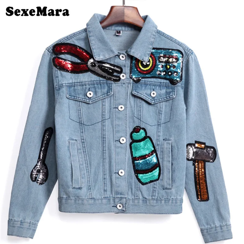 jaqueta jeans com lantejoulas