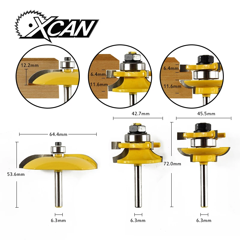 

XCAN 3pcs 1/4'' Shank Round Over Raised Panel Cabinet Door Router Bit Set Woodworking Router Bit Milling Cutter