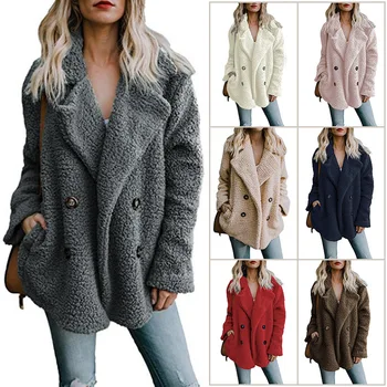 

Women's Jacket Faux Fur Coat Solid Color Plush Clothing Buttons Lapel Collar Women's Coat Coat 2019 New Women's Wear