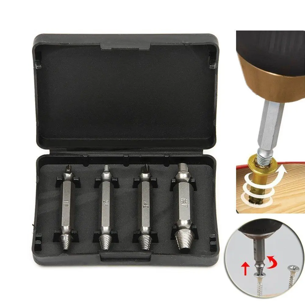 

4pcs/set Drill Bit Double Side Damaged Screw Extractor Step Drill Bit Guide Set Broken Damaged Drill Remover Screw Extractor