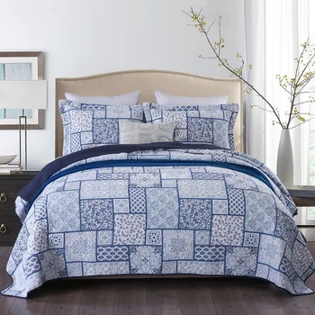 

CHAUSUB Plain Print Bedspread Cotton Quilt Set 3PCS Quilted Bedding Bed Cover Pillow Case King Queen Size Coverlet Sets