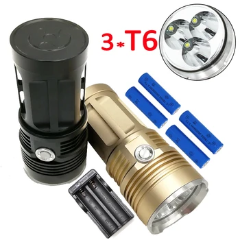 

3200LM 3x XM-L T6 LED Flashlight Tactical lanterna 5 Modes Light Camping Hunting Torch Lamp +4x 18650 Battery +Charger