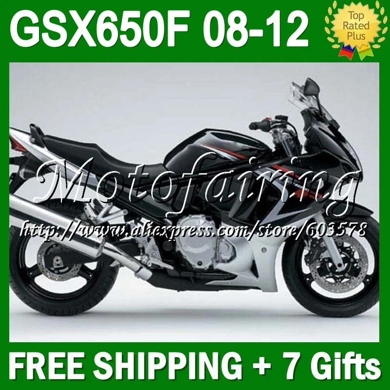 

7gifts For SUZUKI GSX650F 08 09 10 11 12 GSX 650F black silvery GSX650 F GSXF650 #337 2008 2009 silver blk 2010 2011 2012 Fairi