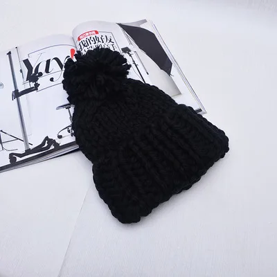 black Seioum теплые кепки Разноцветные Повседневные женские шапки осень/зима ручной работы Грубая вязаная шапка для женщин Шапки яркие вязаные шапки - Цвет: black