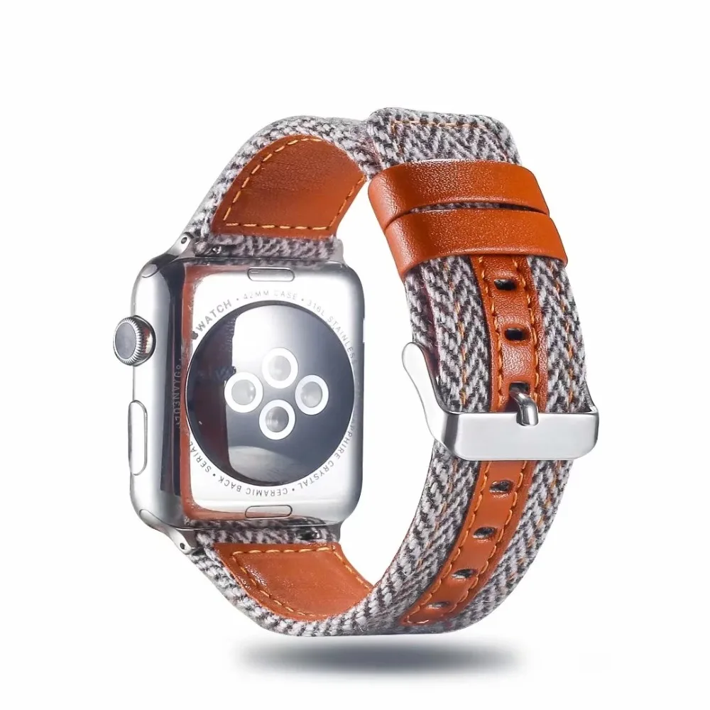 

Striped Cloth Genuine Leather 38/40mm 42/44mm Watch Band for iwatch Apple Watch Series 4 3 2 1 Wrist Strap Belt Bracelet I343.