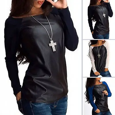 

Coat New Womens Sexy Scoop Neck Jumper Long Sleeve Clothing Women Tops Leather Casual Baseball Tee Blouse Shirts Outwear