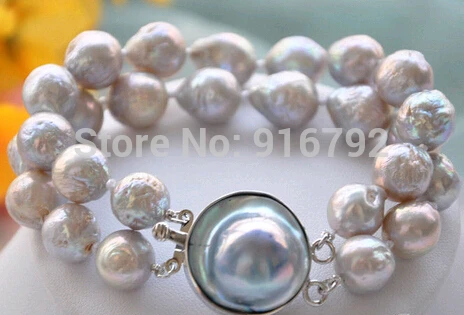

free P&P >>>>> 8" 2row 10mm gray almost round Edison PEARL bracelet mabe clasp