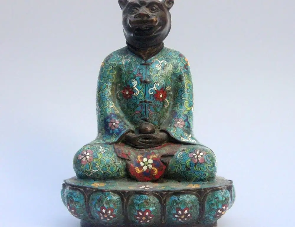 

Chinese Zodiac Animal Pure Bronze Copper Cloisonne Enamel Tiger Figurine Statue