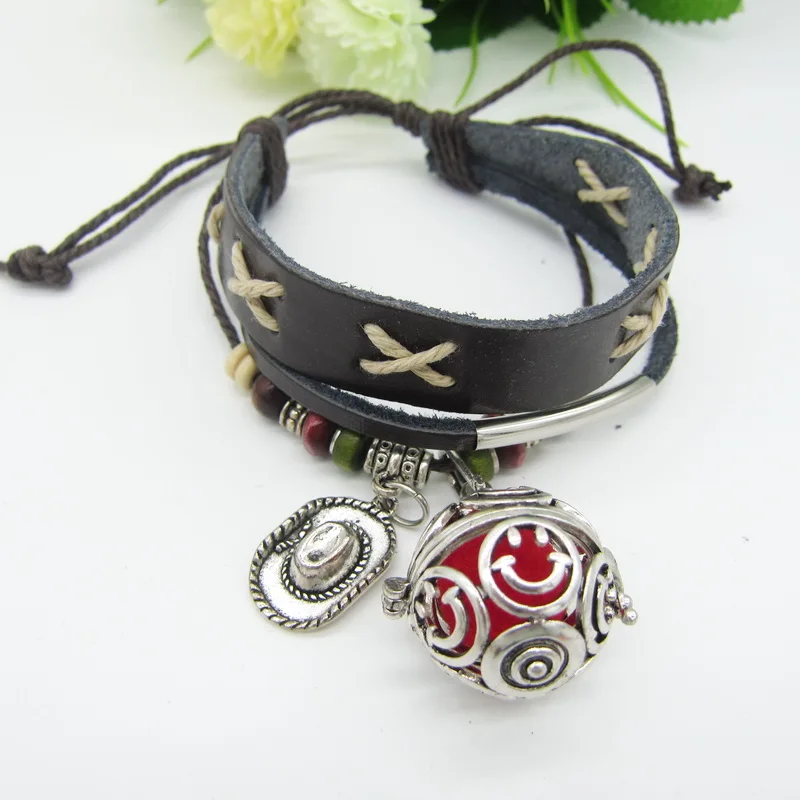 Смайлик медальон клетка и шляпа очарование женщин кожа DIY масло диффузор Браслет