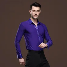 Высококачественные мужские топы для бальных танцев с длинным рукавом, мужские рубашки для латинских танцев с отворотом/воротником, одежда для танцевальных выступлений, топы