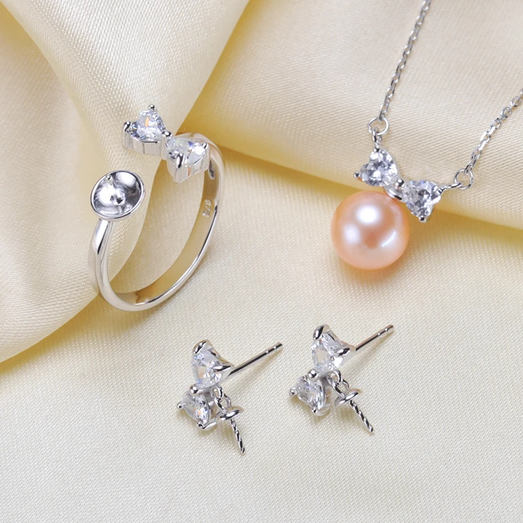 925 Silver Fashion Pearl Necklace Ring Earrings Set Mountings Findings Beautiful Jewelry Parts Fittings Women's Accessories | Украшения