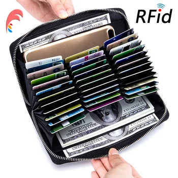 

RFID Wallet Women Genuine Leather Ladies Big Capacity Zipper Soft Card & ID Holders for iphone Women Wallet Female Purses