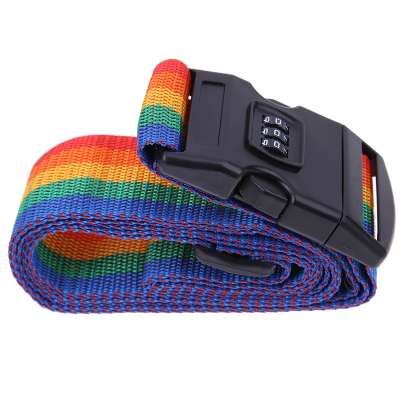 Rainbow Colored Travel Luggage Suitcase Strap Nylon Password Lock Safety Baggage Backpack Bag Belt with Coded