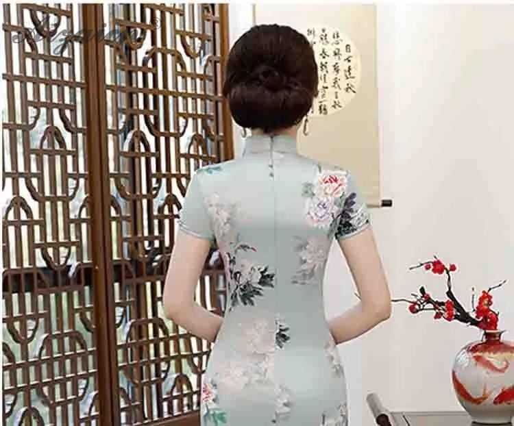 Новинка 2019 года атласное платье Cheongsam Длинные розовые Qipao Традиционный китайский платья для женщин Женская Роба в восточном стиле стиль