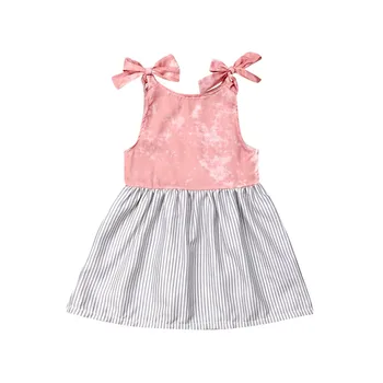 

Newborn Kids Baby Girls Bowknot Sleeveless Dress Summer Striped Sundress Dresses