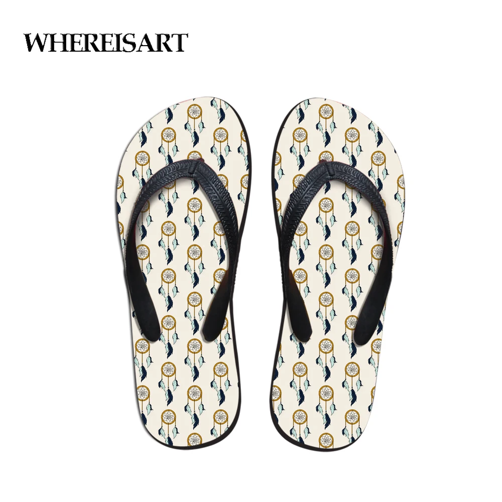 

WHEREISART Hot Women Summer Design Dreamcatcher Color Sandals Shoes Female Fashion Flip Flop Flats Shoes Beach Sandals Trendy