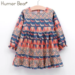 Humor Bear/Новинка года; свитер для девочек; сезон осень-зима; корейские платья с цветочным принтом; детский вязаный пуловер с отворотом; одежда; платье принцессы для малышей