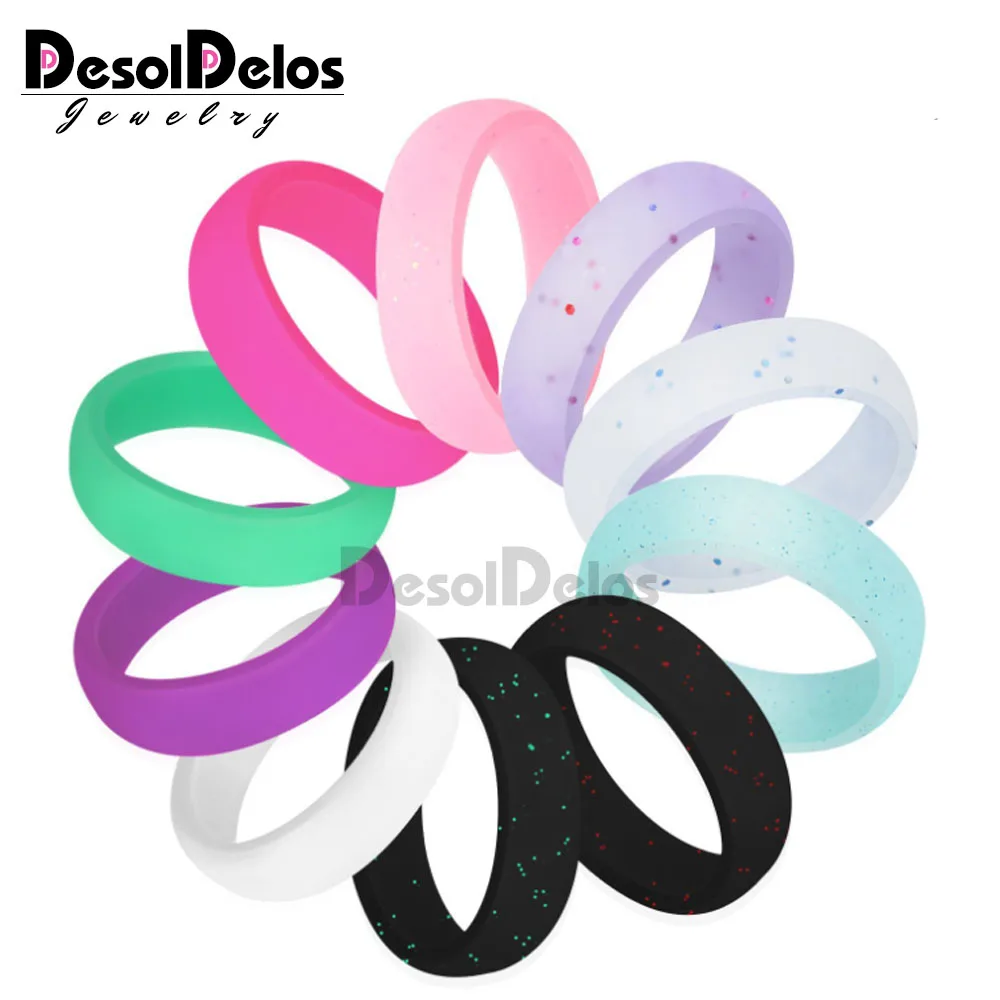 

10pcs/set 5-9 Size Hypoallergenic Crossfit Flexible Glitter Silicone Rings 2.7mm Food Grade FDA Silicone Finger Ring For Women