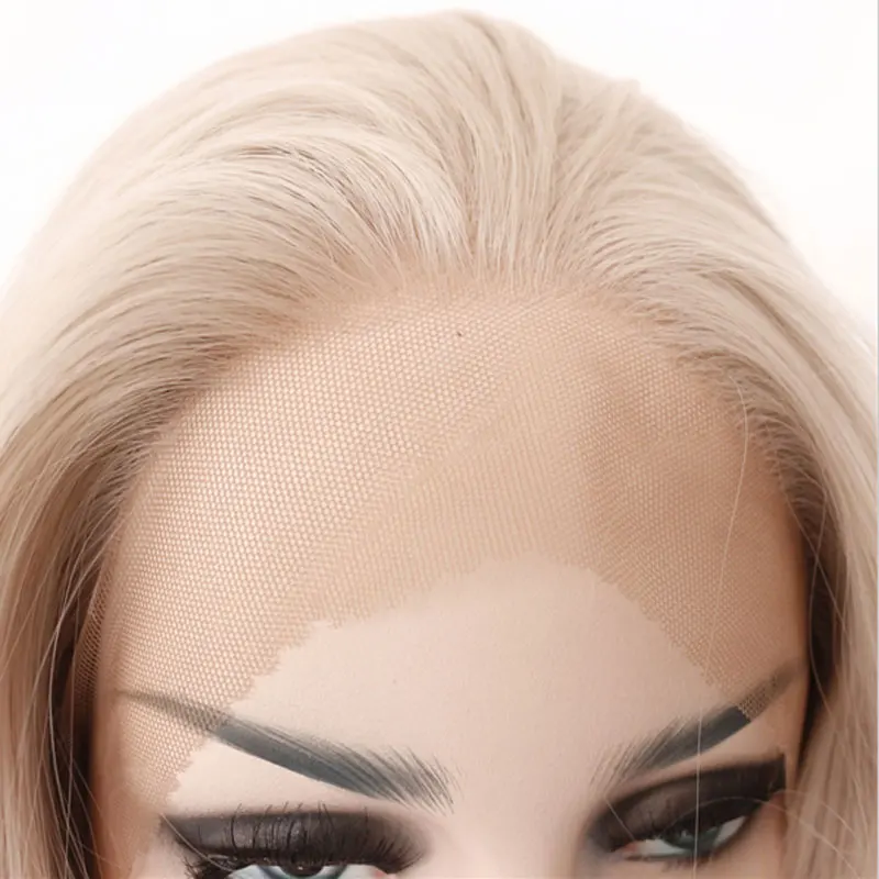 

Bombshell Silver Grey Natural Wave Synthetic Hand Tied Lace Front Wig Heat Resistant Fiber Hair Natural Hairline For Women Wigs
