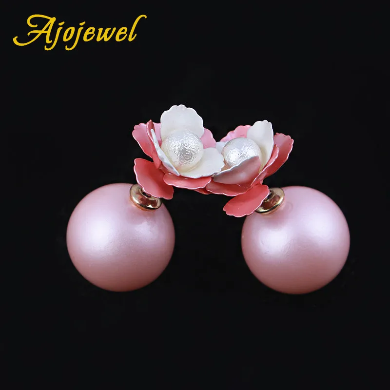 Ajoдрагоценность бренд элегантный белый/розовый цветок розы Имитация Жемчуга Двухсторонние серьги гвоздики для женщин