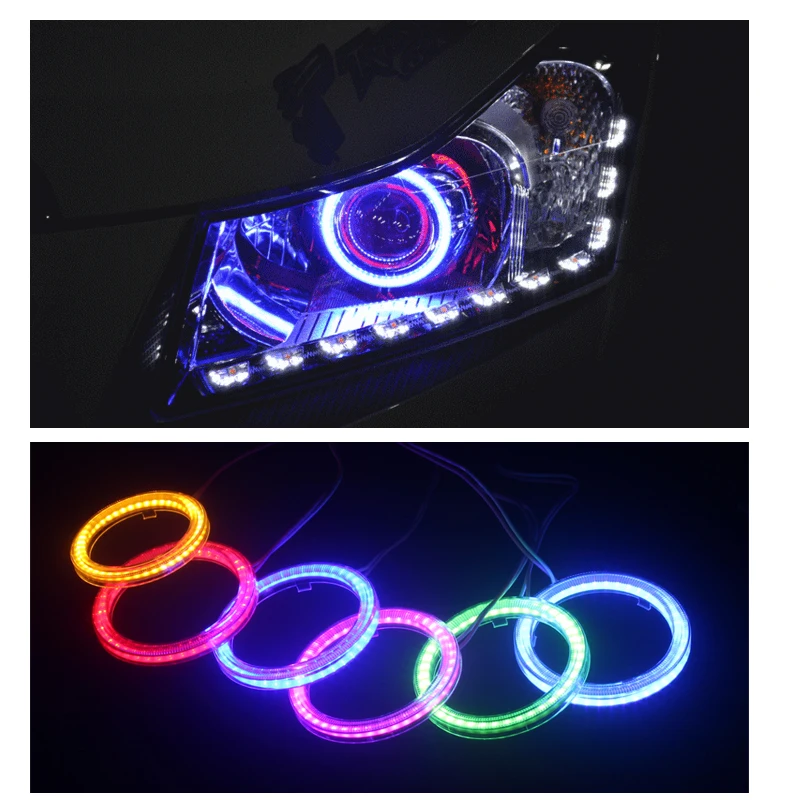 2x Cotton RGB Halo Ring for Car Motorbike Headlight Fog Light DRL No Control Box 