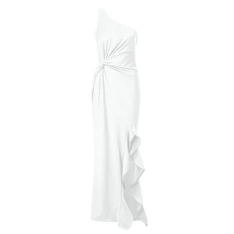 New Design Womens Sexy One Shoulder Elegant Sleeveless Formal Evening Dress Slim Fit Dress For Ladies Solid Vestidos 40DE06 (12)