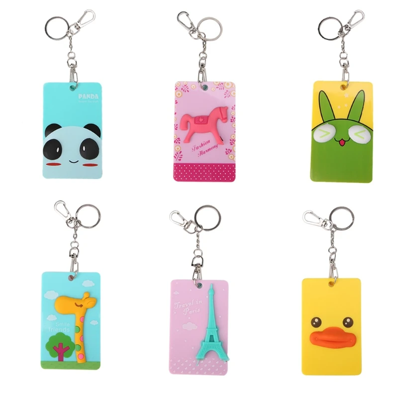 

2018 Fashion Lovely 3D Cartoon Bus Card Cover ID Credit Card Holder Badge Case With Key Chain Men Women PVC+Metal Card Holder