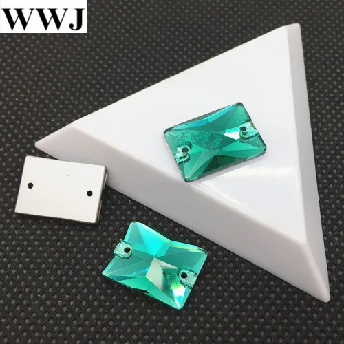 8x10,10x14,13x18,18x25 мм, все размеры, цветные стеклянные кристаллы прямоугольной формы, пришитые Стразы с плоским основанием, 2hols Seewing Jewelry Beads - Цвет: green zircon