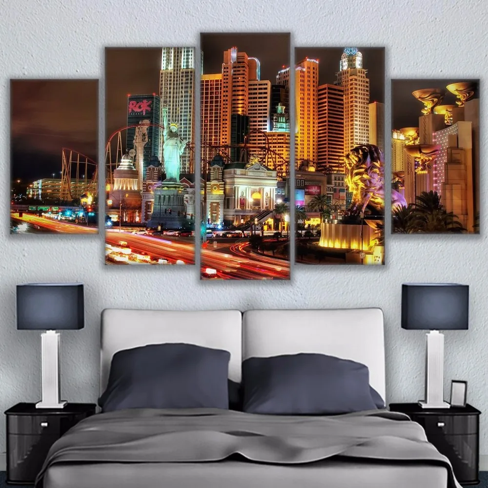 Abstract Modern Home Decor Canvas 5 Panel New York Hotel Framed Print
