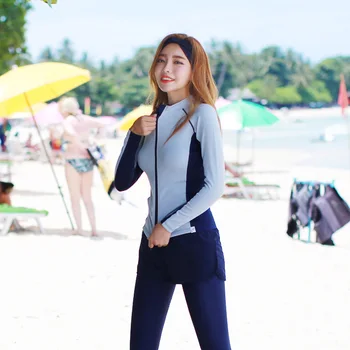 

Plus Size Rash Guard For Women Wetsuit Split Swimsuit Clothing Swimwear Surf Wear Korea Long Sleeve Dress Trousers Surfing 2019