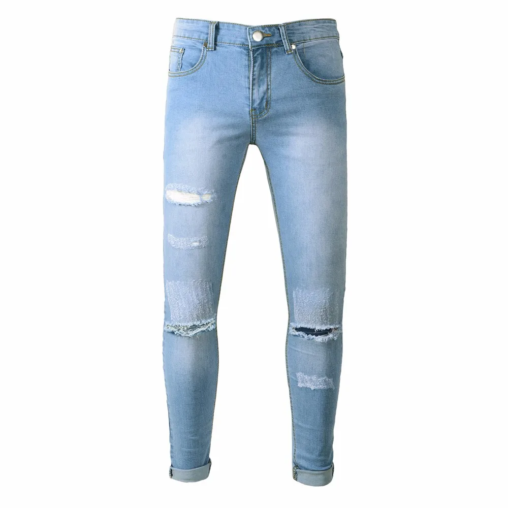 Fashion Mens Ripped Jeans Streetwear Distressed Hole Denim Pants Cotton Vintage HipHop Trousers HipHop Jeans 6.27