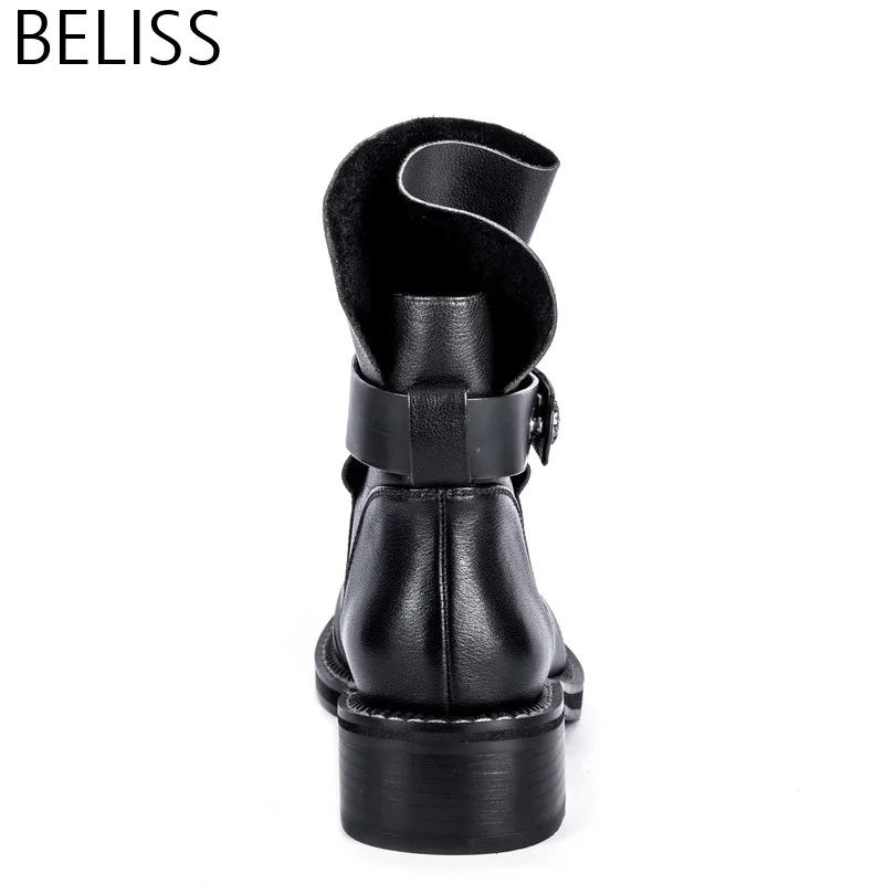 BELISS 2018 35-41 high quality ankle boots for women soft genuine leather round toe Shoes Female spring autumn rivet BAM139B Women's Shoes