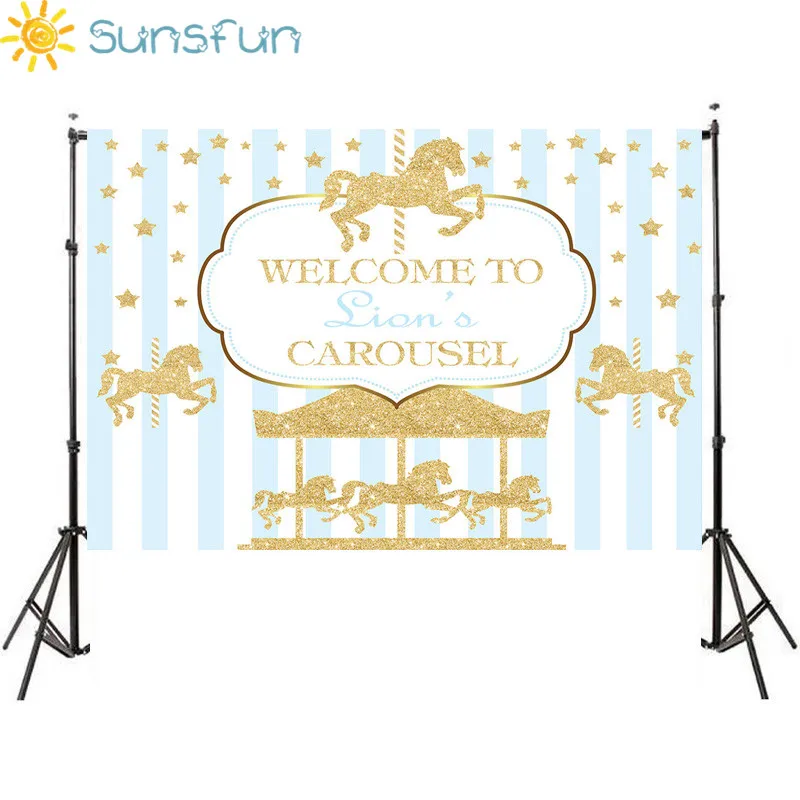 

Sunsfun 7x5ft Vinyl Photography Background Carousel Unicorn Balloon Newborn Birthday Party Custom Photo Background 220x150cm
