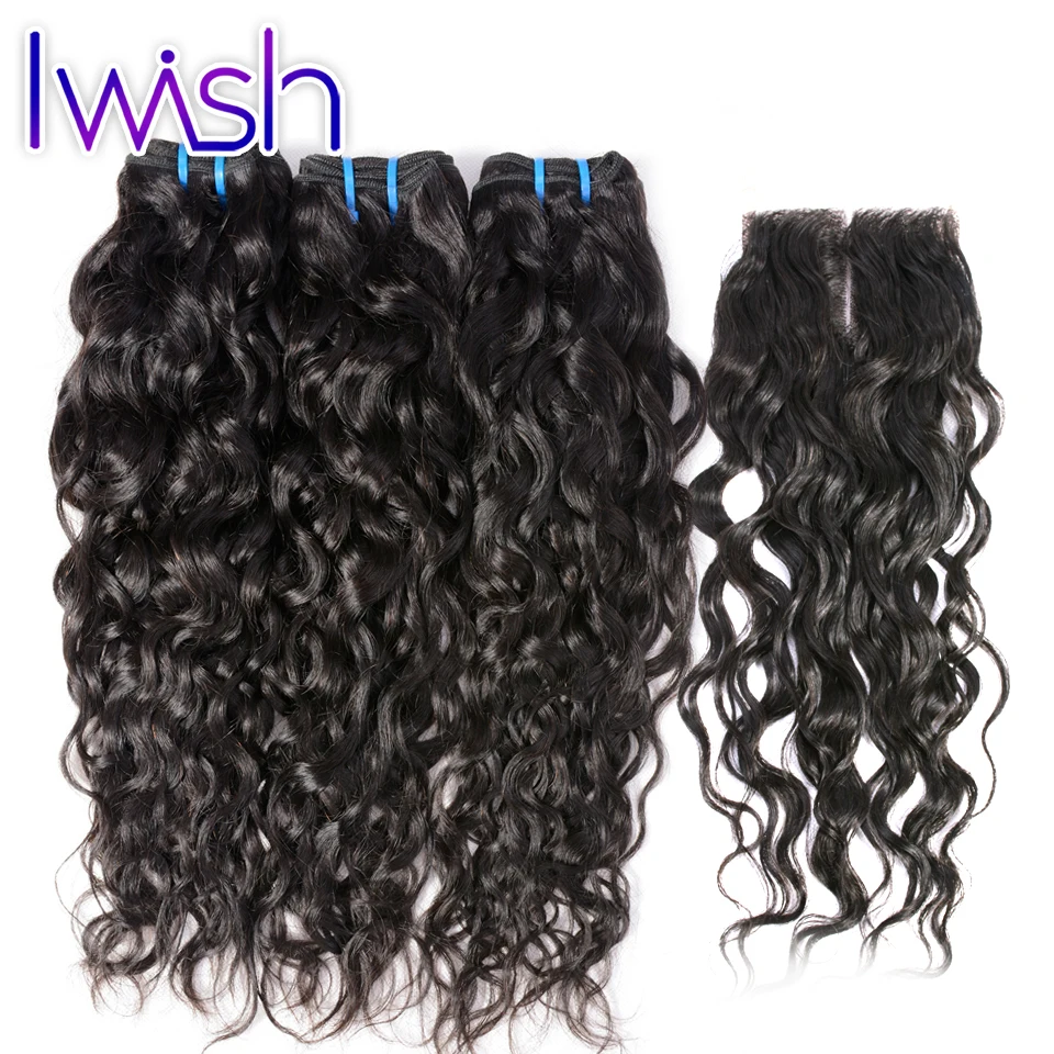 Indian Virgin Hair With Closure 4 Bundles Lot Human Hair With Closure Human Indian Curly Virgin Hair Water Wave With Closure
