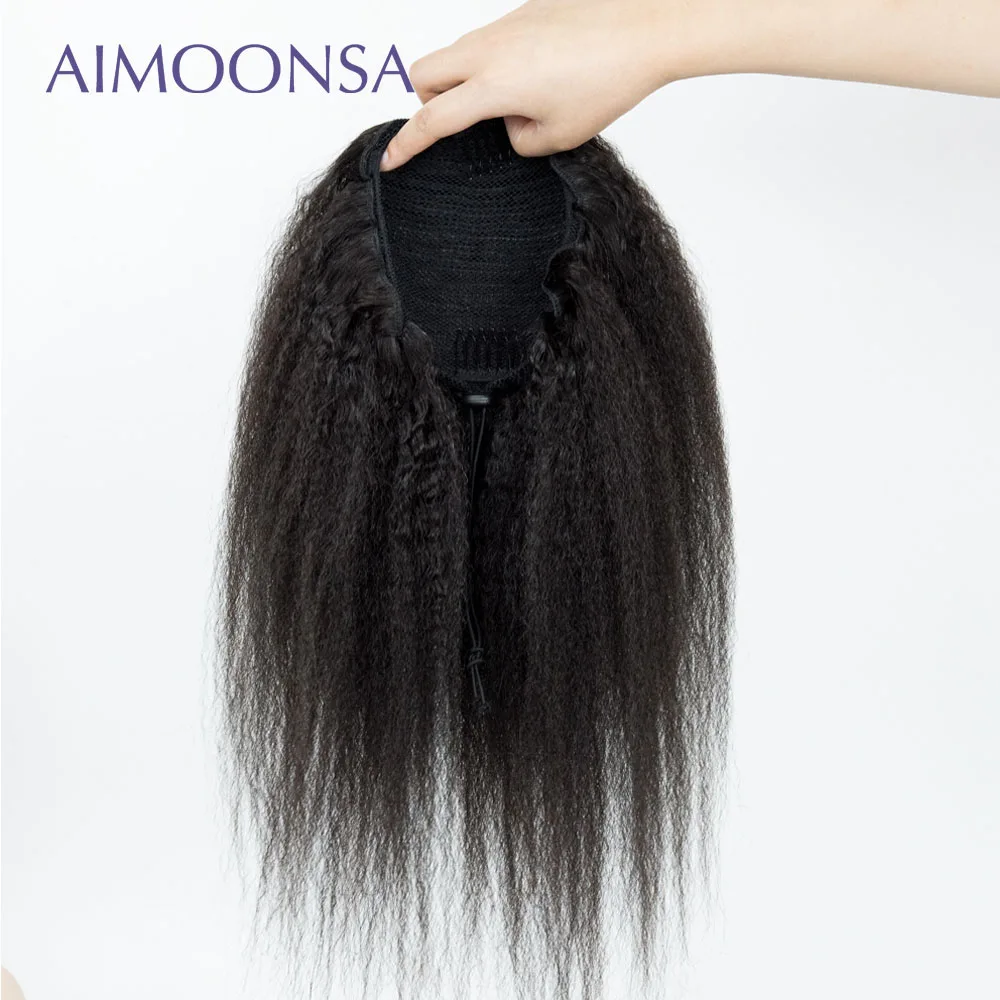 

Kinky Straight Ponytail Extensions Human Hair Drawstring Ponytail Brazilian Virgin Hair 100% Natural Color Aimoonsa