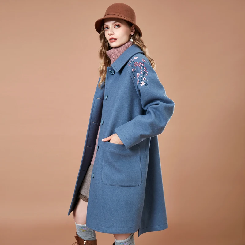 ARTKA осень и зима новое винтажное длинное вышитое модное шерстяное пальто женское WA10289D