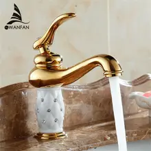 Livraison Gratuite salle de bains bassin d’or robinet, en laiton avec Diamant/cristal corps du robinet Nouvelle De Luxe Poignée Unique chaude et froide du robinet 7301 K