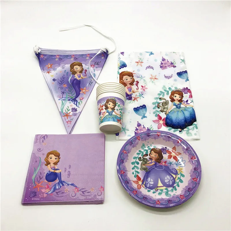 

Disney Sofia The First Cup+Plate+Napkin+Tablecover Kid Girl Birthday Party Banners Festival Wedding Decoration Supply 47Pcs/lot